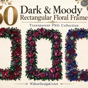 Marcos rectangulares florales oscuros y melancólicos PNG: 50 diseños botánicos góticos
