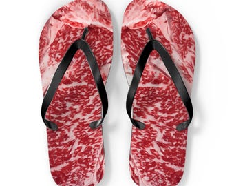 Marbled Steak Flip Flops | Novelty Meat Pattern Beach Sandals