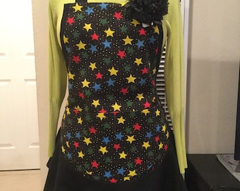 Women black apron,full stars, 2 pockets