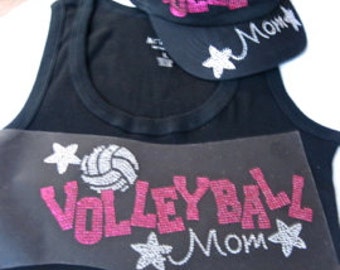 Volleyball Mom black Tank Top in crystal beads