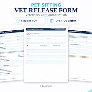 Pet Sitting Vet Release Form | Fillable PDF Veterinary Authorization Form