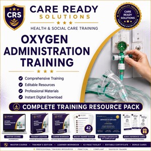 Può includere: Pacchetto di risorse per la formazione Care Ready Solutions Oxygen Administration Training che include corso digitale, edizione per formatori, quaderno di esercizi, toolkit di 42 pagine, certificato modificabile e quattro schede di riferimento.