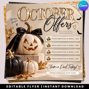 Flyer för Halloween-rea i oktober, specialerbjudande för Halloween, skönhetsrea för Halloween, redigerbart Canva-inlägg för sociala medier, digital nedladdning