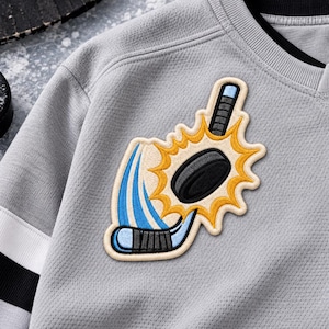 Hockey Stick and Puck Embroidered Patch: Ice Hockey Applique