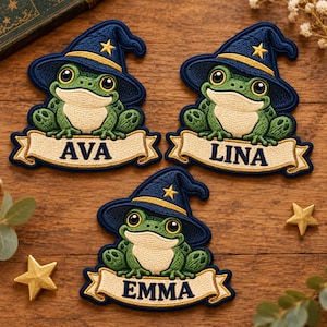 Personalized Wizard Frog Embroidered Patch: Custom Name Iron On