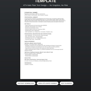 ATS Safe Nursing CV Template, Plain Text Nurse Resume, No Graphics Healthcare cv UK, rn Registered Nurse cv, Instant Download Word