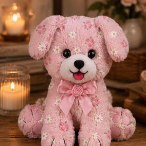 Patron de couture pour chiot à fleurs roses | Tutoriel pour peluche chien (téléchargement PDF)
