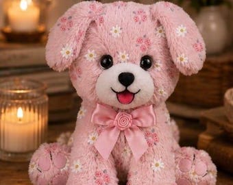 Patron de couture pour chiot à fleurs roses | Tutoriel pour peluche chien (téléchargement PDF)