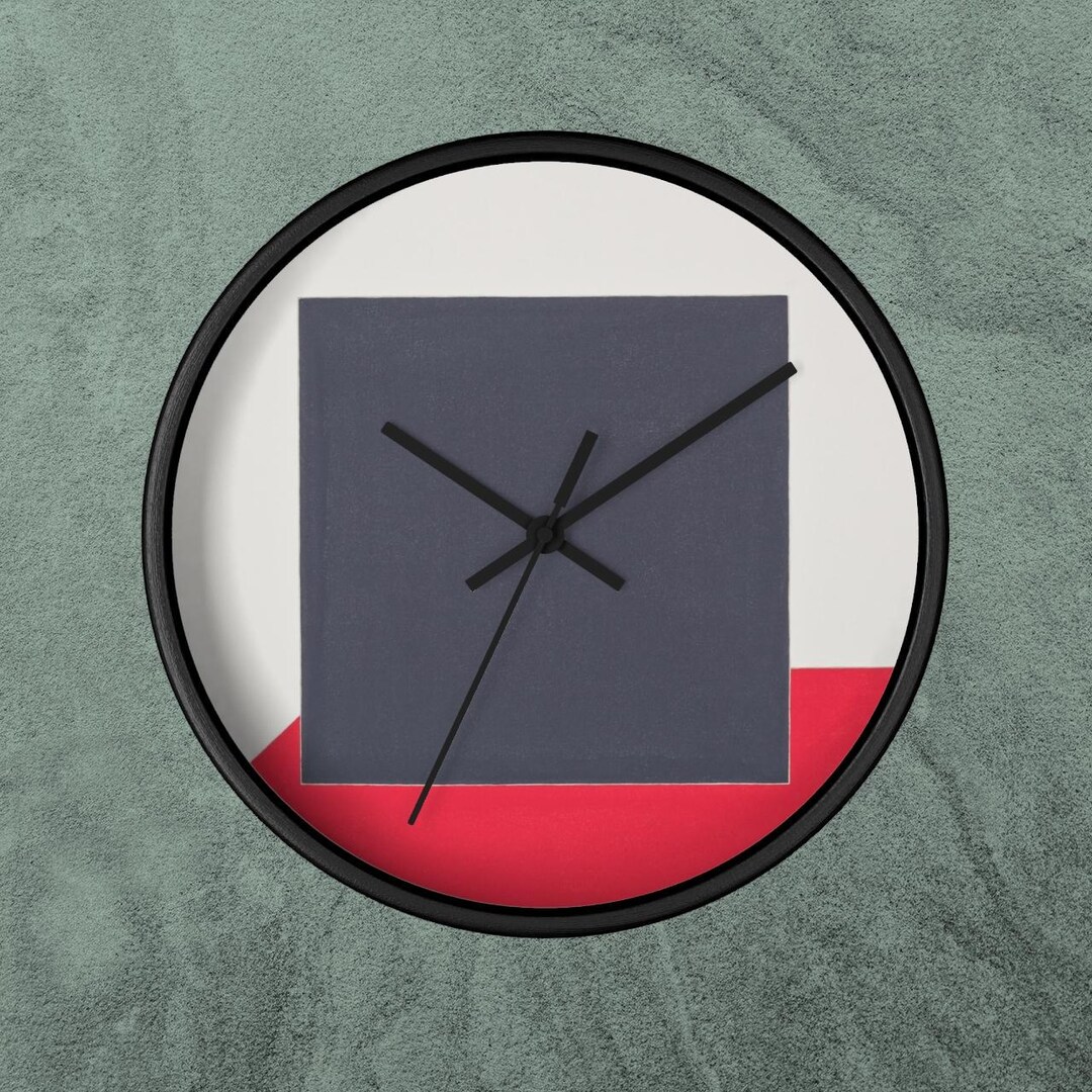 10" Silent Wall Clock - Modern Abstract Geometric Art Red Grey Alfio ...