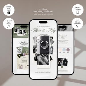 Sage Green Polaroid Wedding Website Template | Canva Save the Date | Animated RSVP | Music Player | Countdown | Mobile Friendly