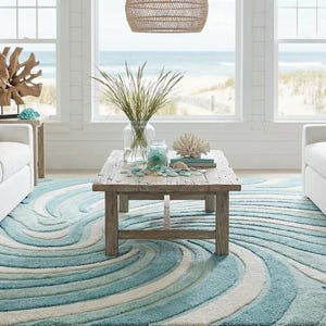 Tappeto astratto in lana trapuntato a mano, verde menta e avorio, moderno tappeto scandinavo per l'arredamento di interni.