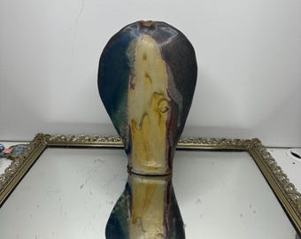 Wazon Raku z ceramiki Oval Studio Art i ciężkim, żółto-fioletowym nalotem o grubych bokach