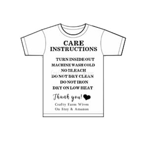 20 Shirt Care Cards, Shirt care, shirt care instructions, tshirt care cards, tshirt care instuctions