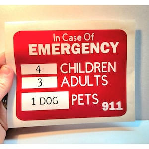 in case of emergency decal, pets, adults, children