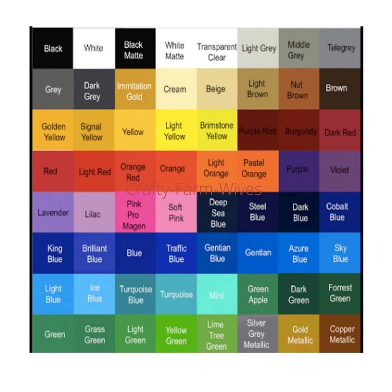 Puede incluir: Una carta de colores con 64 cuadrados de diferentes colores, cada uno etiquetado con un nombre de color. Los colores est&aacute;n dispuestos en una cuadr&iacute;cula, con los colores m&aacute;s oscuros en la parte superior y los colores m&aacute;s claros en la parte inferior. La carta incluye una variedad de colores, incluyendo negro, blanco, gris, rojo, naranja, amarillo, verde, azul, morado y marr&oacute;n.
