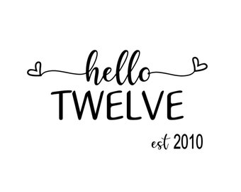 Hello Digital Download, Hello Twelve, Hello SVG, Hello PNG, 12 svg, official teenager