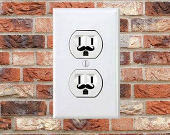 Mustache Outlet Decals, plug in, funny, humor, sticker, personalized, home decor,  mustache sticker