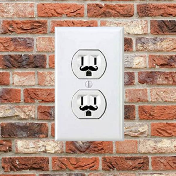 Mustache Outlet Decals, plug in, funny, humor, sticker, personalized, home decor,  mustache sticker