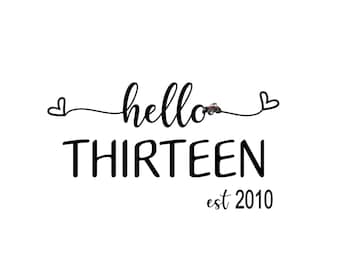 Hola trece SVG, cumpleaños número 13 PNG (descarga digital)
