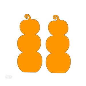 May include: Two orange pumpkin cutouts stacked on top of each other. The pumpkins are outlined in black and have a stem at the top.