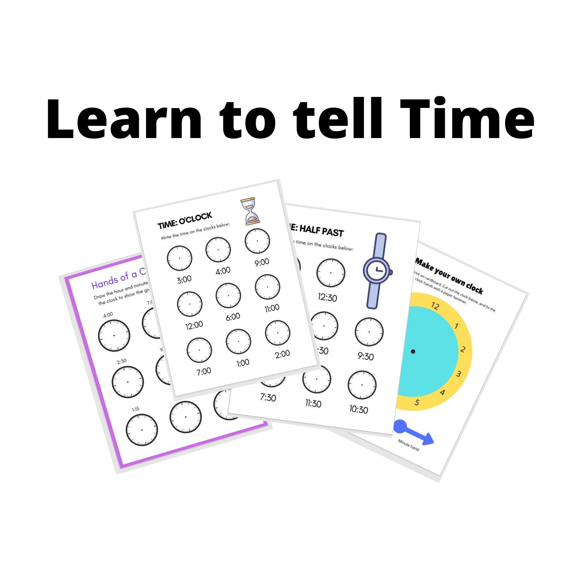 Digital Download Printable Clock Telling Time Worksheets Etsy