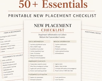 Printbare checklist voor nieuwe plaatsing | Gids voor de eerste 24 uur in de pleegzorg, meer dan 50 essentiële zaken, intake-informatie die verzameld moet worden voordat de maatschappelijk werker vertrekt