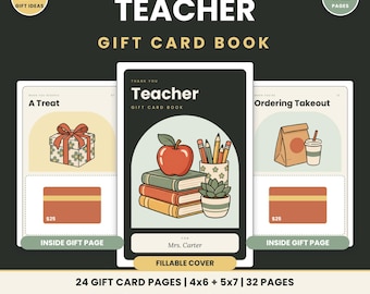 Teacher Gift Card Book Printable, Minimalist Fillable PDF Teacher Appreciation Gift, End of Year Gift Card Holder, Instant Download