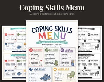 Coping Skills Menu | Printable Coping Skills Chart and Poster for Kids, Big Feelings Strategies, SEL Counselor and Foster Care Resource