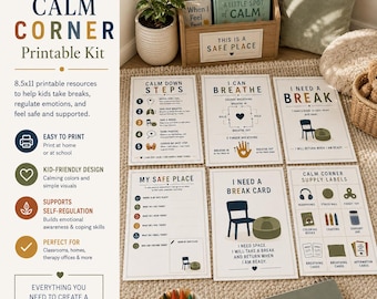 Printbare set voor een rusthoek | Posters voor een rusthoek, pauzekaartjes, gevoelenskaart, zelfregulatieactiviteiten voor in de klas, thuis en therapie
