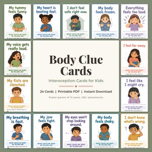 Interoception Cards for Kids, Body Signals and Feelings Emotional Regulation Tool, Trauma Informed Coping Skills, Printable PDF