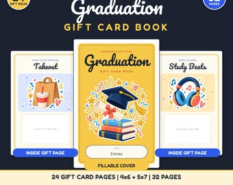 Modern Graduation Gift Card Book Printable, Minimalist Fillable PDF Gift Card Holder, Class of 2027, College Care Package, Instant Download