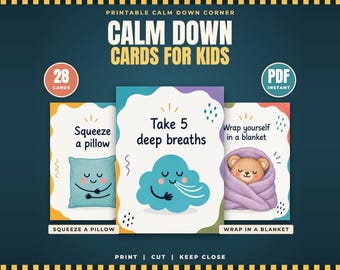 Calm Down Cards for Kids, Calm Down Corner Printable, Calming Strategies Choice, Coping Skills, SEL Classroom, Social Emotional Learning