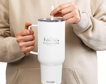Gepersonaliseerde drinkbeker voor pleeggezinnen, 1,2 liter | Geïsoleerde roestvrijstalen beker met handvat, cadeau voor pleegmoeder, cadeau voor adoptiedag, cadeau voor maatschappelijk werker
