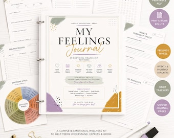 Printbaar dagboek voor emotioneel welzijn van tieners | Gevoelens bijhouden, werkboek voor copingvaardigheden, stemmingslogboek voor tieners, hulpmiddel voor therapie, trauma-geïnformeerd