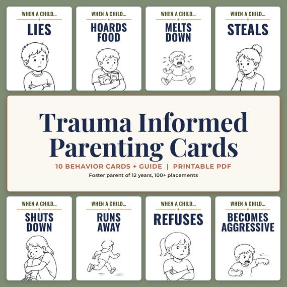 Trauma Informed Parenting Cards, Challenging Behavior Support for Foster Parents, Foster Care and Adoptive Parent Printable