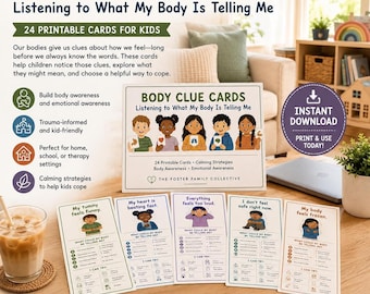 Lichaamsgedachtenkaarten | Interoceptiekaarten voor kinderen, printbare kaarten over lichaamssensaties en -gevoelens, emotieregulatie, ergotherapie, autisme, SEL