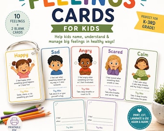 Flashcards met gevoelens voor kinderen | 10 emotiekaarten voor groep 1 t/m 3, printbaar lesmateriaal voor sociaal-emotioneel leren, emotionele woordenschat, hulpmiddel voor leerkrachten, kleuterklas