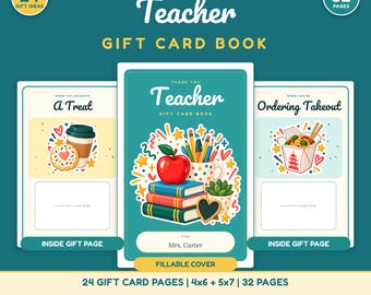 Teacher Gift Card Book Printable, Minimalist Fillable PDF Teacher Appreciation Gift, End of Year Gift Card Holder, Instant Download