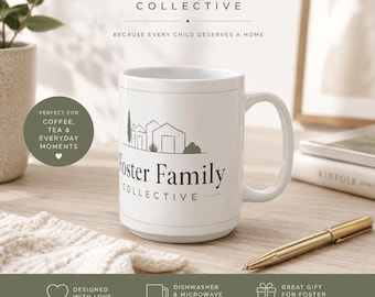 Foster Family Collective Mug | Minimal Cottage Illustration Ceramic Coffee Mug, Foster Mom Gift, Adoption & Social Worker Gift