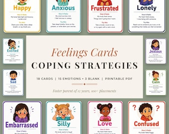 Feelings Cards with Coping Strategies, Trauma Informed Emotion Cards for Kids, Counseling Tool, SEL Printable PDF
