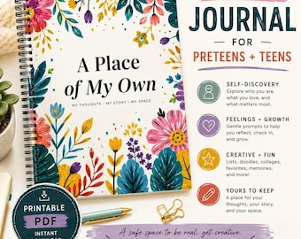 Printbaar dagboek voor tieners | Een plek van mezelf: creatief zelfontdekkingswerkboek voor pre-tieners en tieners, schrijfopdrachten, cadeau voor tienermeisjes
