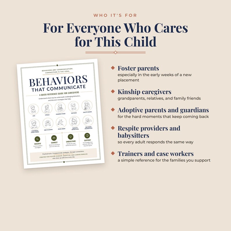 Trauma informed parenting cards for foster parents, kinship caregivers, adoptive parents, respite providers, babysitters, trainers and case workers, a printable behavior support tool for foster care