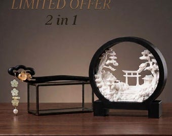 Japanisches Torii-Tor (3D-gedruckt) & japanische Haarnadel, minimalistisches 2-in-1-Geschenk für den Schminktisch