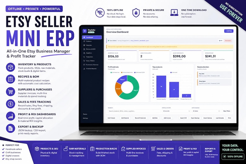 Gui Exercises In Html And Javascript Etsy Seller Inventory & Profit Tracker, Handmade Product Stock ...