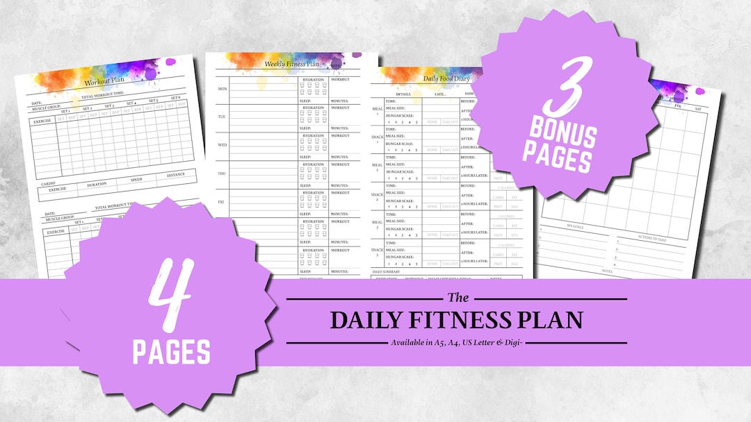 Daily Fitness Plan Printable Bundle Daily Fitness Planners, Weekly
