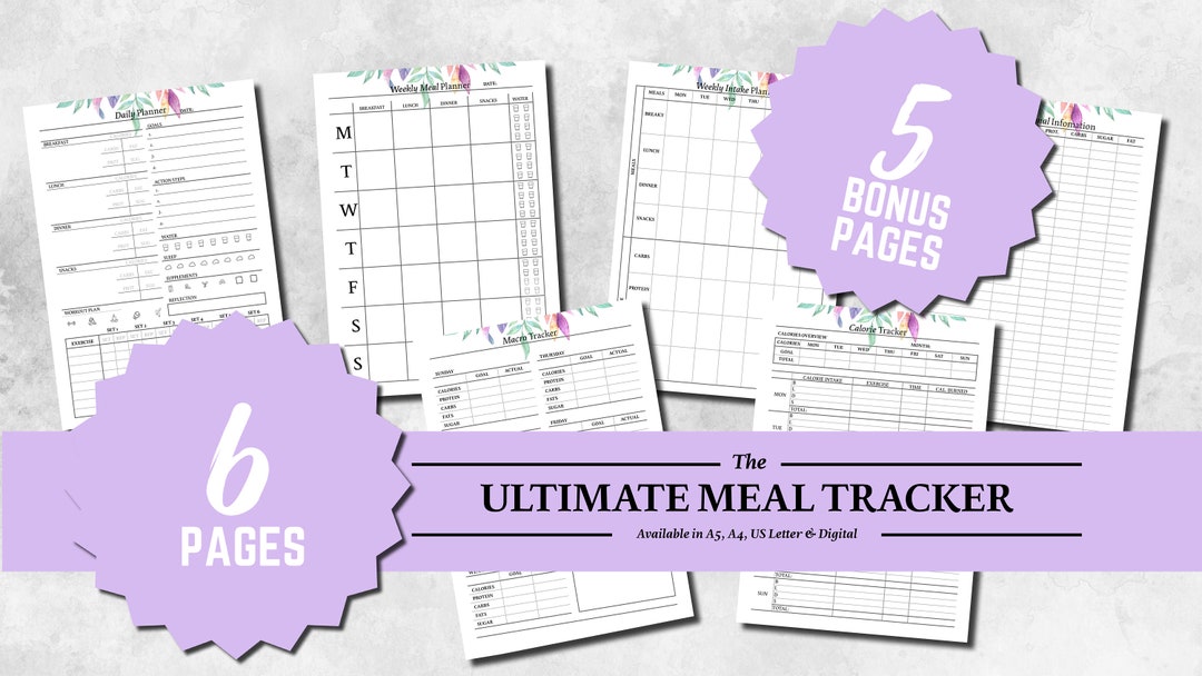 Meal Tracker Printable Bundle Fitness Planner Daily &amp; Weekly Food Plan ...