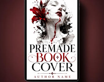 Portada de thriller psicológico, estatua sangrante de una mujer con un lirio rojo, diseño dramático para libro electrónico.