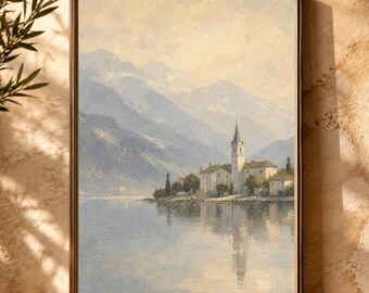 Italian Wall Art: Isola San Giulio Vintage Oil Painting Print