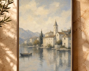 Varenna Lake Como Oil Painting Print | Vintage Italian Waterfront Wall Art (Digital Download)