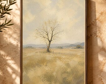 Italian Wall Art: Lone Tree in a Tuscan Meadow Oil Painting Print